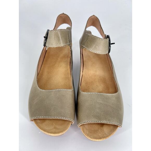 Dansko Burnished Khaki Green Calf Leather Sz 41 (US 9.5-10) Wedge Sandals Tiana - Picture 5 of 14